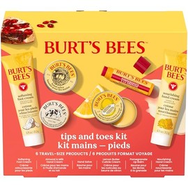 Burt's Bees Kit de ideas de regalos, consejos y dedos de los pies, 6 productos de tamaño de viaje, bálsamo labial hidratante de granada, 2 cremas de m