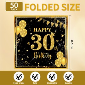 50 Stück Servietten zum 30. Birthday 33x33 cm Gold Schwarz Servietten Milestone 30 Dekorative Servietten mit Ballondruck Papier Taschentücher Taschentücher