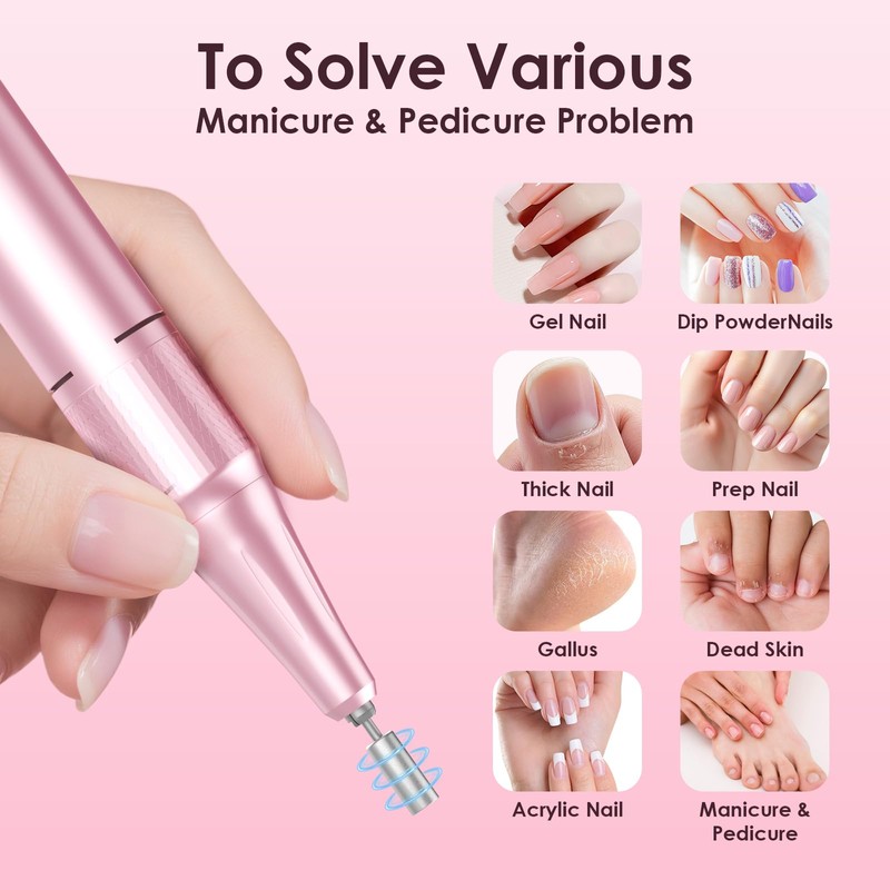 HELIVIVE Professional Electric Nail Drill 45000RPM (Portable & Rechargeable) (with