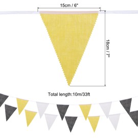 sourcing map 10M Black Yellow White Pennant Banner, 36 PCS Triangle Flags Fabric Bunting Banner for Birthday Wedding Garden Outdoor Party Decorations