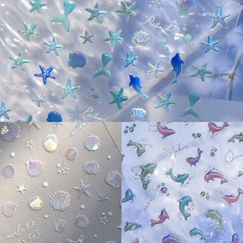 Nail art summer sea dolphin hologram embossed stickers 5 types - embossed stickers - 145 / 네일아트 여름바다 돌고래등 홀로그램 엠보스티커 5종 - 엠보스티커 - 145
