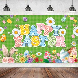 Large 71" X 43" Happy Easter Banner, Colorful Happy Easter Backdrop, Easter Party Backdrop for Easter Decorations, Easter Party Decorations Banner for Spring Easter Birthday tineit