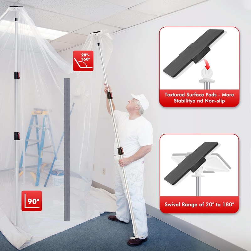 10FT Dust Barrier Poles 4 Pack withCarry Bag, Stainless Steel