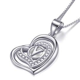 Morella® Ladies’ Necklace Heart with a letter, 925 Sterling, Rhodium-Plated Silver, with Zirconia stone, White, 46 cm, Silver
