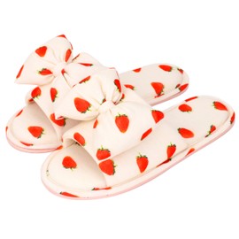Aopuro Women Summer Strawberry Slippers Open Toe Slippers Soft Memory Foam Anti-slip Bow Shoes Indoor Outdoor Christmas Gifts