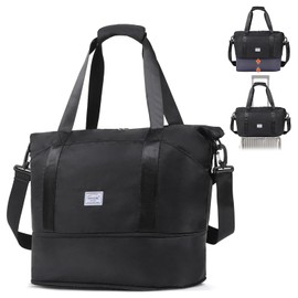 TAN.TOMI Travel Bag Women's Men's Weekender Bag Large Sports Bag Travel Bag Swimming Bag Foldable Hand Luggage Bag for Aeroplane 42 x 23 x 28 cm, black