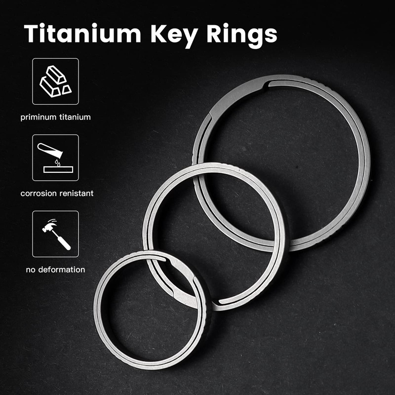 TIKIDESIGN Titanium Key Rings, 30/25/19 mm Key Ring with Side