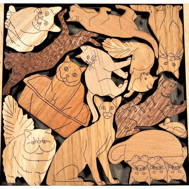 Cat Lovers Puzzle – Wood Brain Teaser in Frame with
