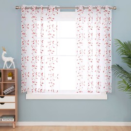 Deconovo Eyelet Faux Orange Net Curtains Embroidery Leaves Voile Curtains Super Soft Semi Sheer Curtains 55 x 54 Drop Inch Orange 1 Pair