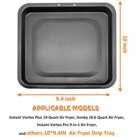 Air Fryer Drip Pan for Instants Vortex Plus COSORI 10QT Air fryer Oven, 2PCS Premium Rectangular Nonstick Oil Drip Tray for Instants Vortex Pro Innsky Chefman PowerXL Air Fryers, Dishwasher Safe