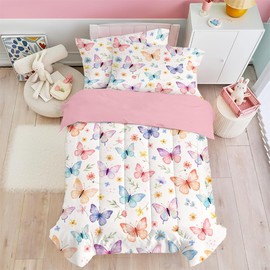 SANDJEST Butterfly Duvet Cover Sets Full Size for Kids Girls, Incude 1 Polyester Comforter Cover 80x90 Inches and 2 Pillowcases 20x26 Inches, Comforter Not Included, Gift for Christmas Birthday