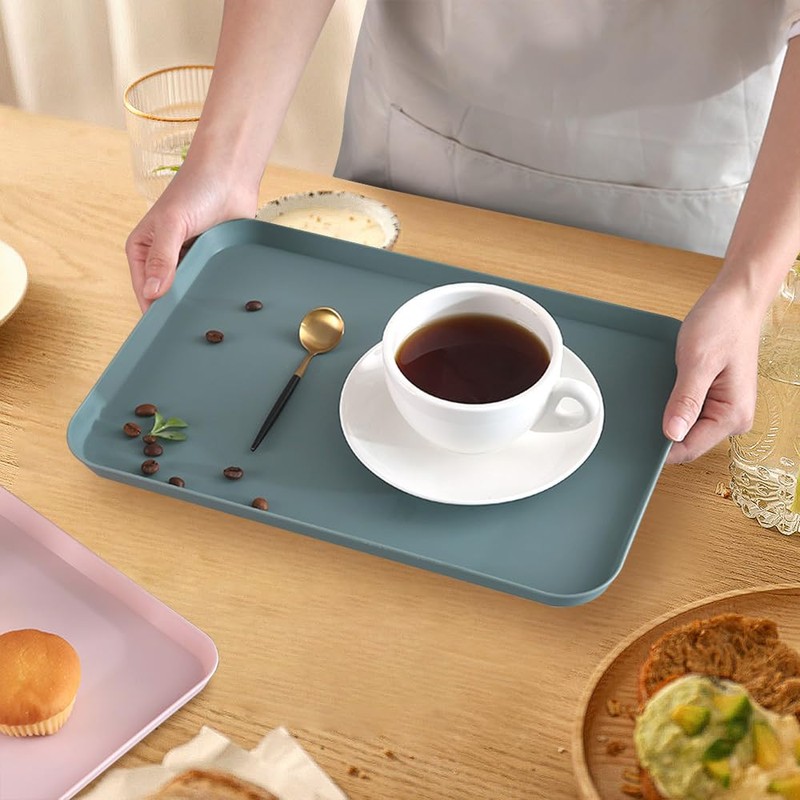 KiKiHong 2 Piece Rectangular Tray,Small Tray,Reusable Plastic Tray,Tea Tray,Fast Food