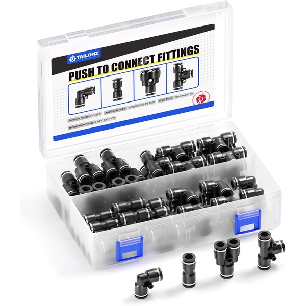 TAILONZ PNEUMATIC Black 1/8 Inch od Push to Connect Fittings