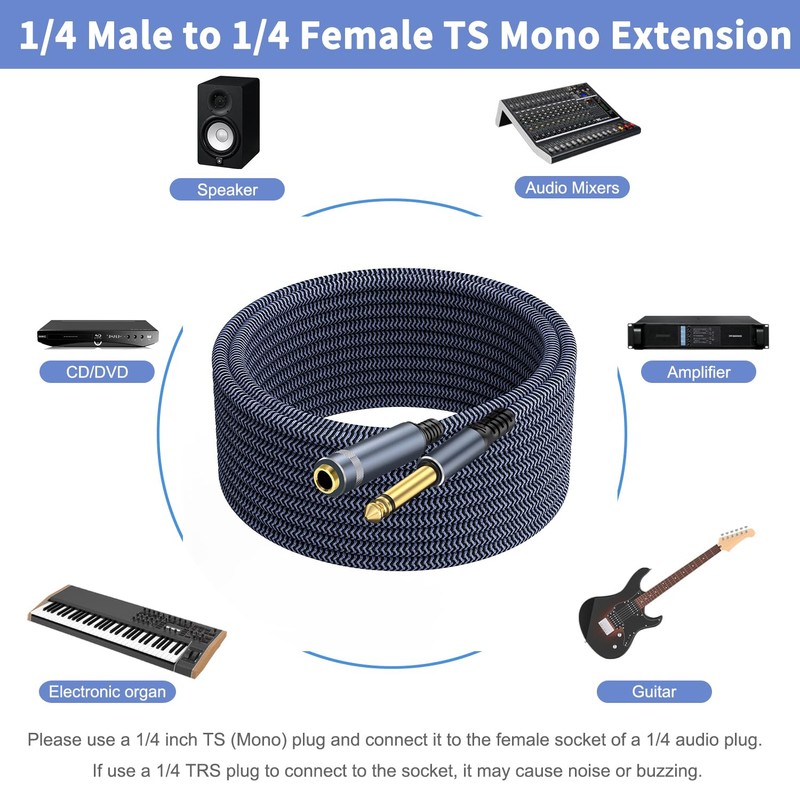 GOSYSONG 1/4 TS Male to Female Extension Cable 10ft, Guitar