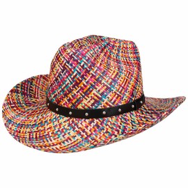 LIERYS Multicolour Cattleman Panama Hat Western Hat Cowboy Hat Panama Straw Hat Sun Hat Women / Men - Made in Ecuador with Leather Strap Leather Strap, Colourful, S
