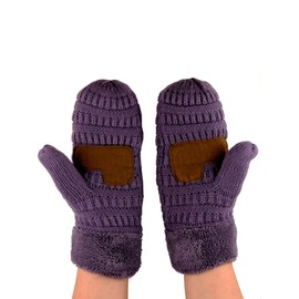 C.C Unisex Winter Warm Inner Fuzzy Lined Anti-Slip Cuff Mittens, Violet