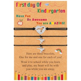 EOBOH Back to School Stuff, 3 PCS First Day of School Bracelet, Adjustable Matching Bracelets 4 to 10.2 In, Dinosaur Stainless Steel First Day of Kindergarten Prek Grades 1 to 3 Back to School Season