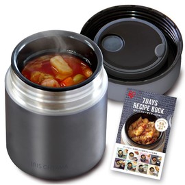Iris Ohyama SFJ-300 Soup Jar, 10.1 fl oz (300 ml), Hot and Cold Insulated, Vacuum Insulated, Keeps 6 Hours, Easy to Clean, Airtight, Mouth-feeling Cover, Includes Recipe Book, Curry and Stew, Navy