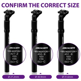 Zoom Bike Suspension Seatpost: 30.9 x 350 mm Shock Absorber Damper Bicycle Seat Post with Adjustable Clamp for E-Bike MTB BMX （Black）