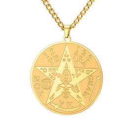Dreamtimes Tetragrammaton Pendant Pentagram Necklace for Men Wiccan Protection Amulet Pentacle Star Necklace Solomon Amulet Stainless Steel Necklace Amulet Energy Pendant Necklace for Women (Gold)