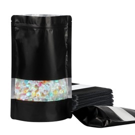 100 Pack Smell Proof Bags, Resealable Mylar Bags with Matte Window, Foil Pouch Stand-up Bags for Food Self Sealing Storage, Scratch Resistant Hand Storage Bags.(Black, 3.9×5.9 Inch)