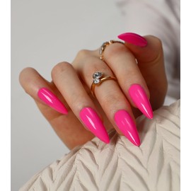 Morily 24Pcs Press on Nails Medium Hot Pink Fake Nails Stiletto Glossy False Nail Tips Artificial Full Cover Stick on Nails for Women