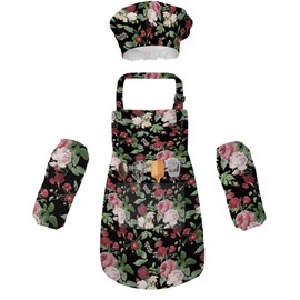 Multi-Purpose Kids Apron Set with Large Pockets,Hat and Oil and Stain Resistant Home Kitchen Arm Sleeve,Suitable for Kids Cooking,Baking,Gardening,Housework