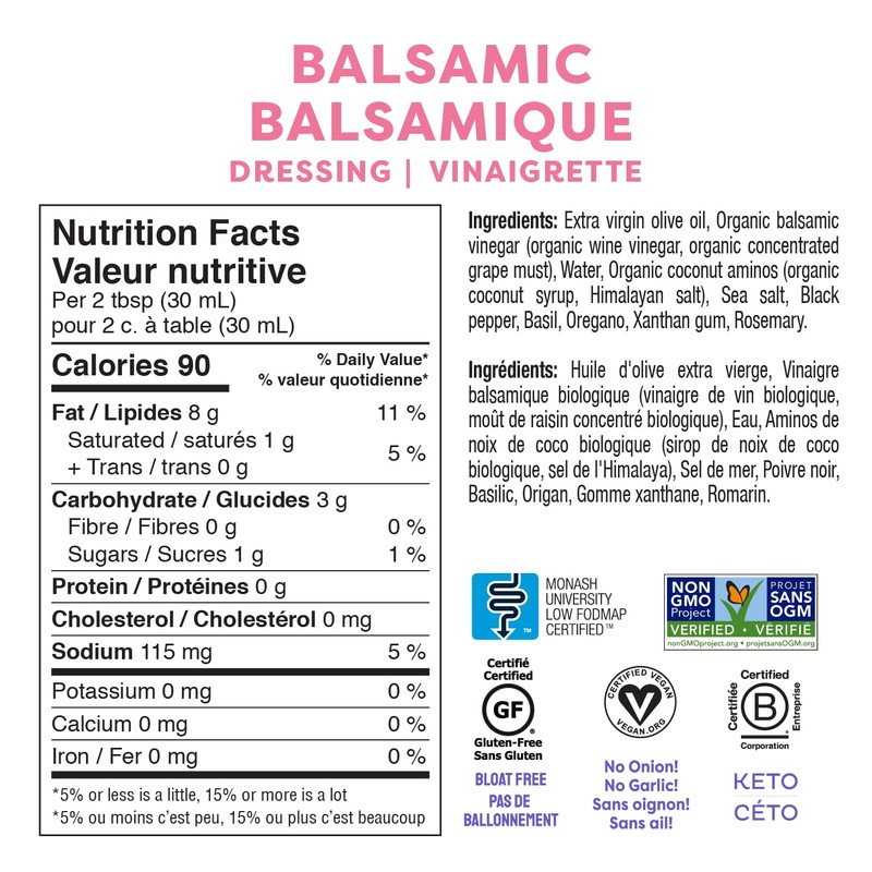 Fody Foods Balsamic Vinaigrette Salad Dressing, 8 Oz, Garlic and