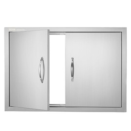 VEVOR BBQ Access Door, 30.5W x 21H Inch Double Outdoor Kitchen, Stainless Steel Flush Mount, Wall Vertical With Handles, for BBQ Island, Grilling Station, Outside Cabinet