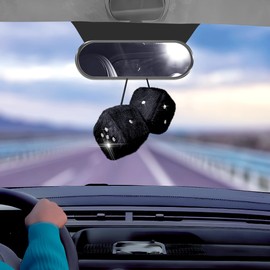 Murimt Black Fuzzy Dice with Rhinestones - Hanging Car Accessories for Women and Girls