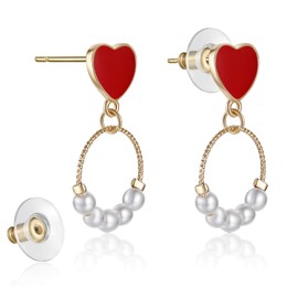 KRUCKEL Sparkle Circle & Red Heart Stud Earrings - 7169072