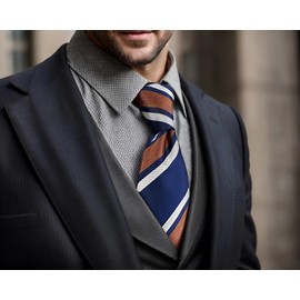 S&W SHLAX&WING Striped Neckties for Men Navy Blue with White Brown Stripes Business Extra Long 160cm