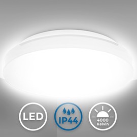 B.K.Licht 12 watt LED bathroom lamp, IP44 splash protection, 4000 K neutral white light colour, 1200 lm brightness, LED ceiling light, bathroom lamp, size: M, diameter 288 mm
