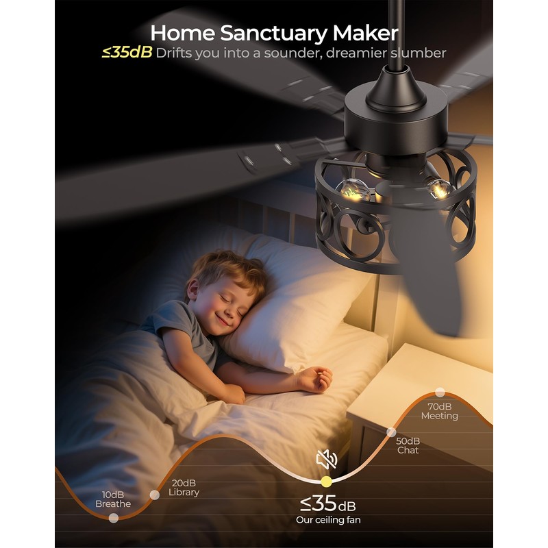 Ceiling Fans with Lights and Remote, 52'' Vintage Caged Ceiling