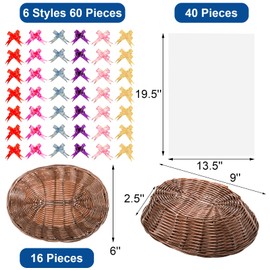 Yesland 16 Pcs Plastic Oval Basket for Gifts Empty, Small Bread Basket Food Storage Basket with Clear Gift Bags and Colorful Pull Bows, 9 X 6 X 2.5 Inches Basket Bin for Kitchen Restaurant Christmas