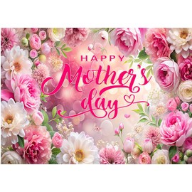CHAIYA 7X5ft Happy Mothers Day Backdrop Pink Flowers Mothers Day Photo Background Best Mom Moms Day Party Backdrop Mother's Day Home Party Decoration