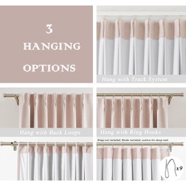 Pinch Pleat Full Blackout Curtain Panel Linen Texture Thermal Insulated Drapery with Full Blackout Liner for Farmhouse Bedroom Window Treatment Sets with Hooks, Pink, 40"x108"x2