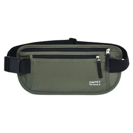 RFID Blocking Money Belt for Men Women, Slim Fanny Pack for Travel，Running,Conceal Waist Wallet for Passport Holder,Phone,Cash(Black Dark Olive Green)