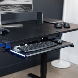VIVO Large Under Desk Keyboard Tray with RGB LED Side Lights, C-clamp Mount, 27 (33 Including Clamps) x 11 inch Slide-Out Platform Computer Drawer for Typing, Carbon Black, MOUNT-KB05EL