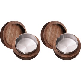 Wooden Wind Ashtray, Ashtray with Lid, Windproof, Odourproof, Suitable for Bar, Living Room, Office, Party (Sliver-2 Pack)