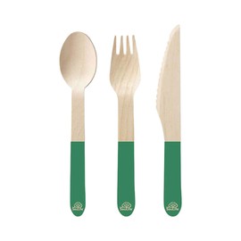 EcoSouLife Wooden Cutlery Set - Green, 24 Pieces