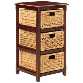 Office Star Products OSP Home Furnishings Seabrook Storage Tower with Solid Wood Frame and Natural Baskets, 3-Drawer, Espresso Finish