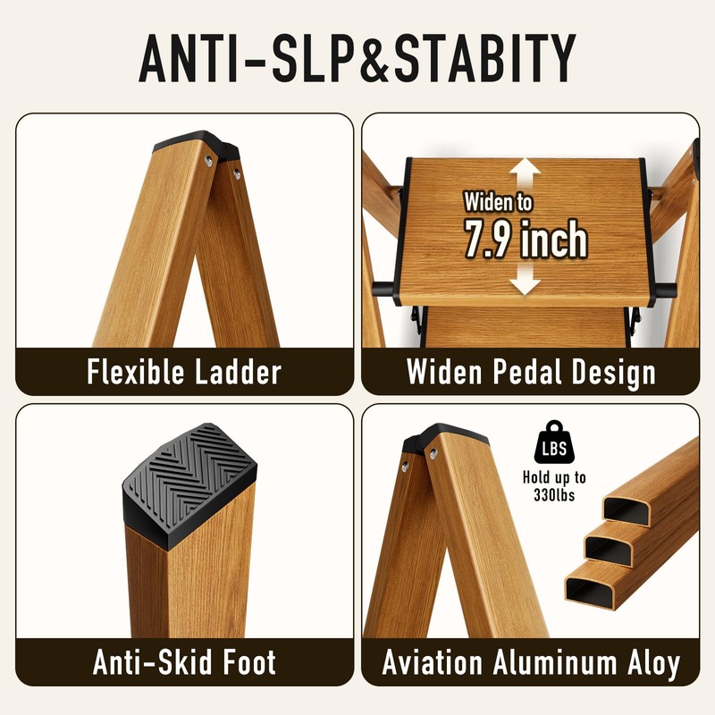 Mayi Plus 2 Step Ladder,Aluminum Folding Step Stool for Adults,Step