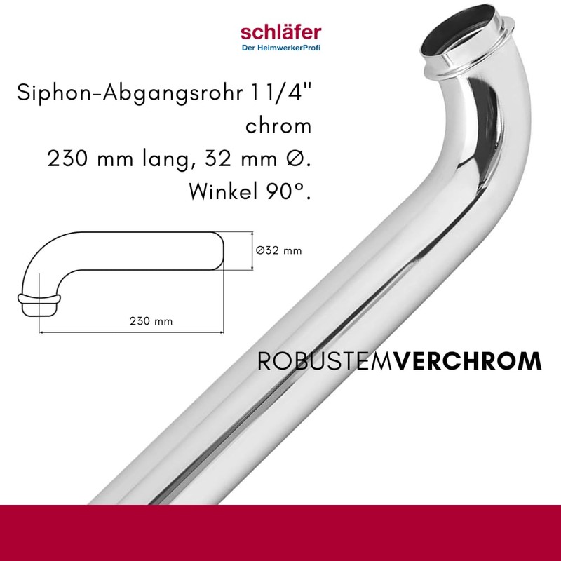 Schläfer 439104 Siphon Pipe 1 1/4 Inch Chrome