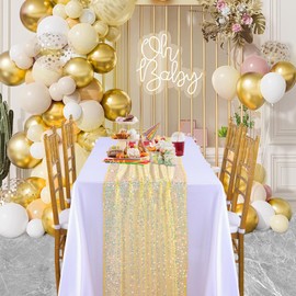 Gold Table Runner Sequin Table Linen 2pcs 25X120inch Elegant Sheer Table Runner for Wedding Birthday Party Ceremony