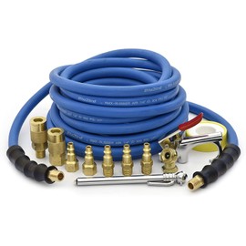 BluBird BB14100-FF-KIT2 Rubber Air Hose 12 Pc Kit, Field Repairable Ends (FastFix) 1/4" x 100' – 300 PSI Working Pressure – Brass Fittings – Professional Grade Pneumatic Hose