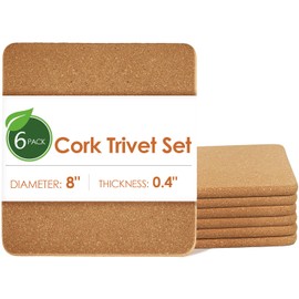 Cork Trivets for Hot Pots and Hot Pans, 6 Pack High-Density Thick Square Cork Trivets for Hot Dishes, 7.8 Inch Heat Resistant Multifunctional Cork Coasters, Cork Hot Pads for Kitchen Countertop Table