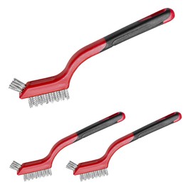 3PCS Car Cleaning Brush Set, Small Stainless Steel Cleaning Tools, Deep Rust Remover Wire Brush with Curved Handle Grip, Car Detail Brushes for Scrubbing Dirt, Paint (Steel)