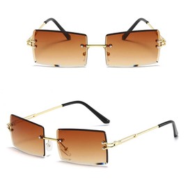 HEPTAGRAM 7 Rimless Rectangle Sunglasses for Women Square Fashion Frameless Small Vintage Buffs Glasses for Men shades (Brown&Grey&Transparent)