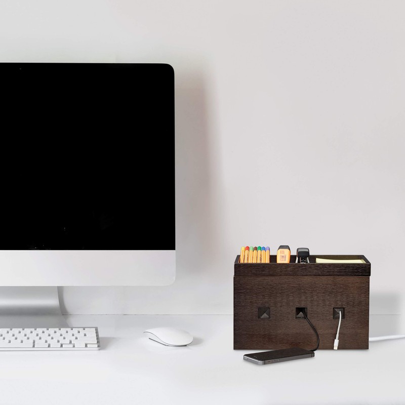 Relaxdays Bamboo Cable Box, Hide Power Strip & Cables, Cable